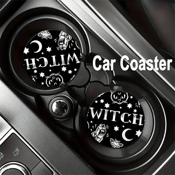 Witch Moon & Stars Car Coasters Set of 2 NWT Gothic - Picture 3 of 4